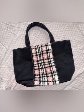 Mini Lancome Black Tote with Pink Plaid Center Panel